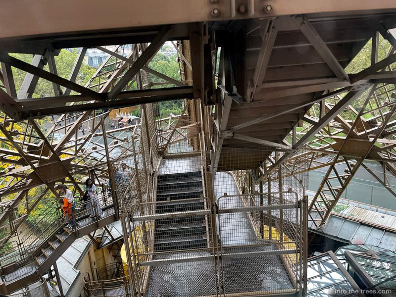 Stairs up the Eiffel Tower.