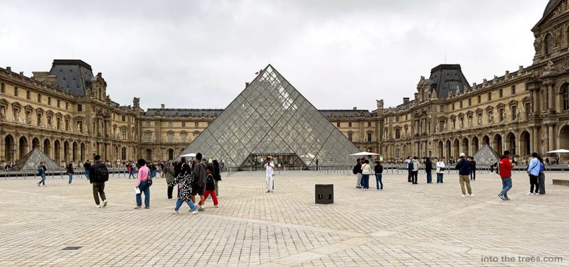 Pyramid and courtyard of the Louvre museum.